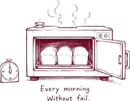 Line illustration of loaves proving in the oven