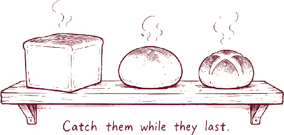 Line illustration of fresh loaves on a shelf